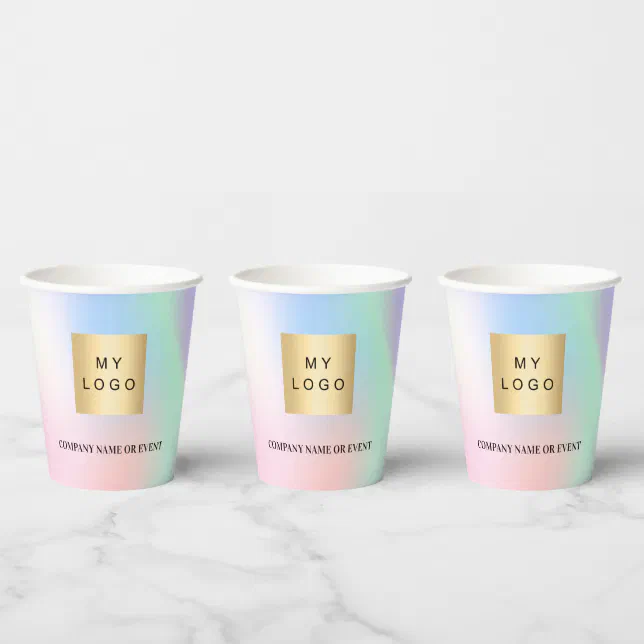 Holographic business corporate logo qr code paper cups | Zazzle