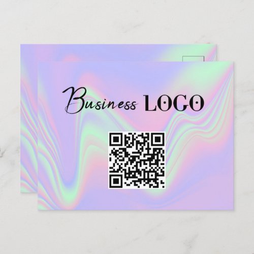 Holographic Business Logo Company QR Code Holiday Postcard