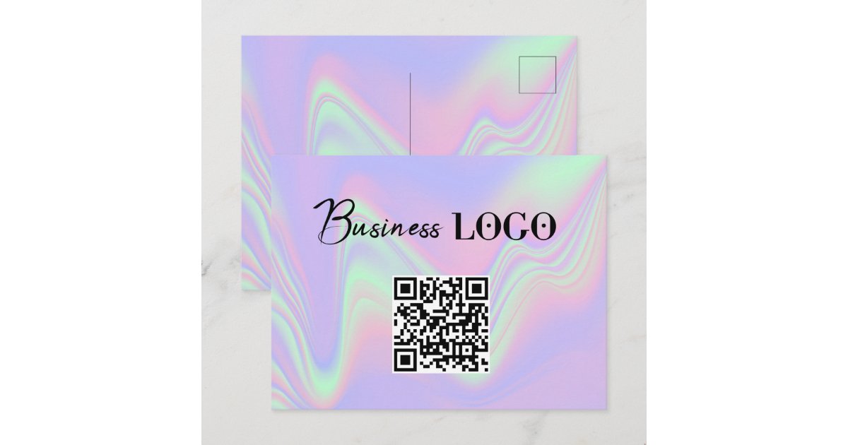 Holographic Business Logo Company QR Code Holiday Postcard | Zazzle