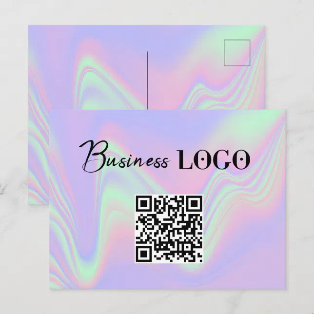 Holographic Business Logo Company QR Code Holiday Postcard | Zazzle