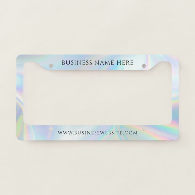 Holographic Business Name and Website Elegant License Plate Frame (Front)