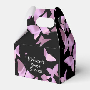 Holographic Butterflies Pink Sweet Sixteen Party Favor Boxes