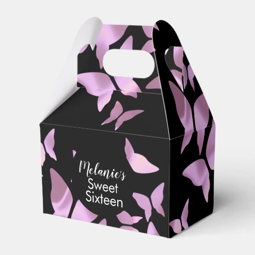 Holographic Butterflies Pink Sweet Sixteen Party   Favor Boxes
