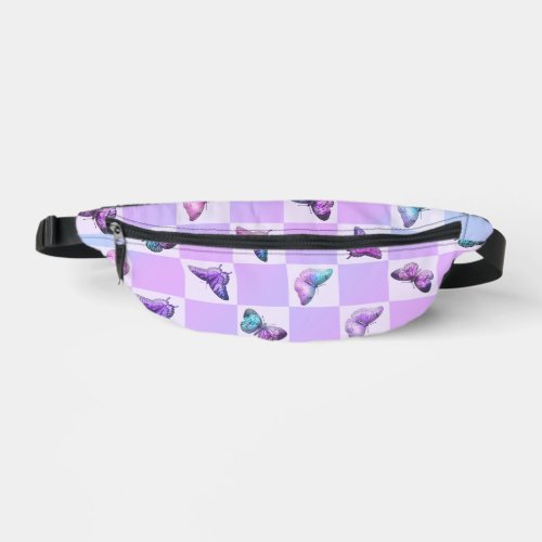 Holographic Butterflies Purple Checkerboard Fanny Pack