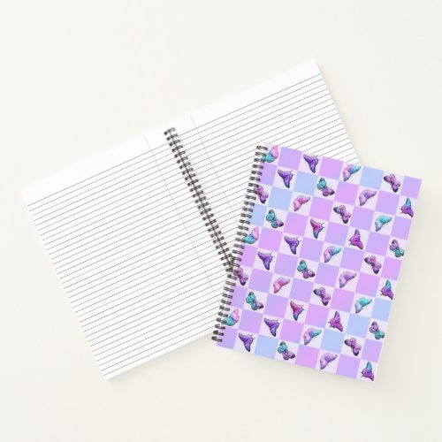 Holographic Butterflies Purple Checkerboard Notebook