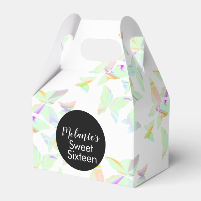 Holographic Butterflies Sweet Sixteen Party   Favo Favor Boxes (Front Side)