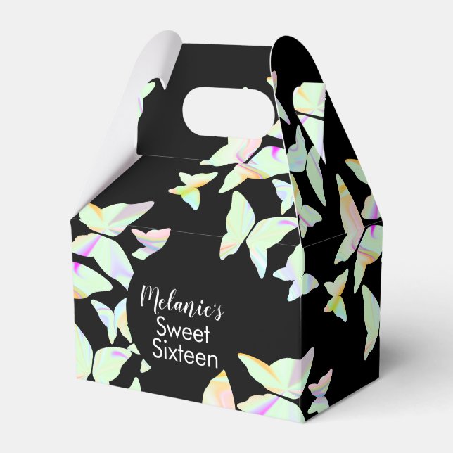 Holographic Butterflies Sweet Sixteen Party   Favor Boxes (Front Side)