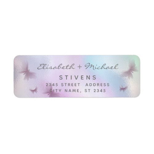 Holographic butterfly script wedding label