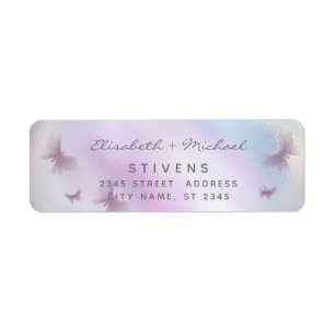 Holographic butterfly script wedding label