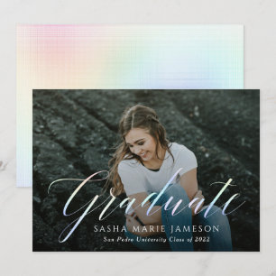 Holographic Calligraphy Graduate Landscape Photo Invitation