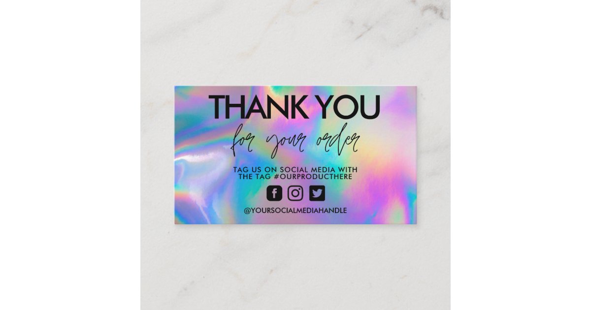 Holographic Calligraphy Thank You Business Card Zazzle