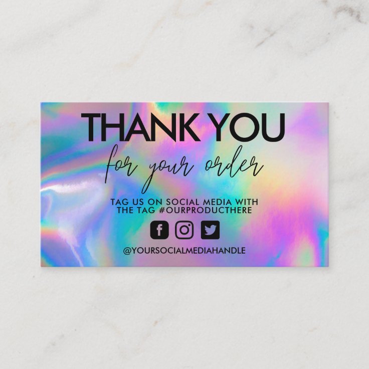 Holographic Calligraphy Thank You Business Card Zazzle
