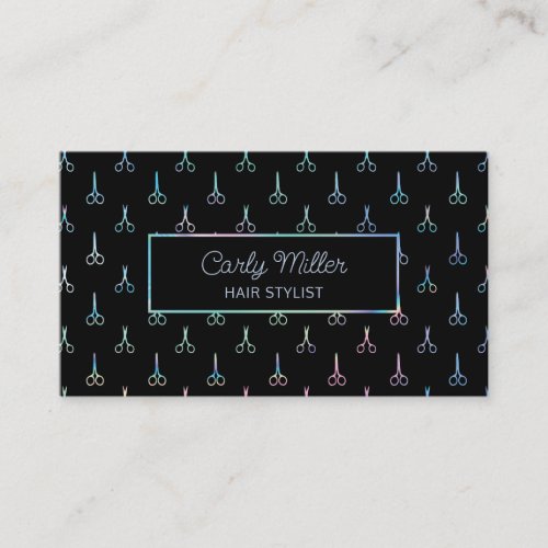 Holographic Chic Scissor Pattern Hair Stylist Business Card