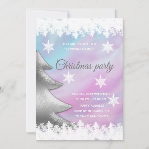 Holographic Christmas tree corporate party Invitation