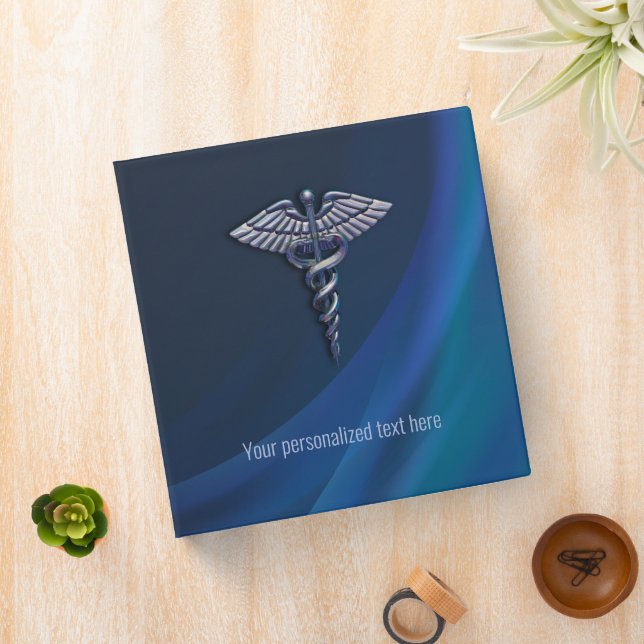 Holographic Chrome Dark 3D Caduceus Medical 3 Ring Binder (In Situ)