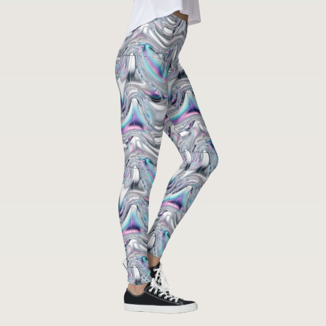 Holographic Chrome Iridescent Futuristic Pattern Leggings (Right)
