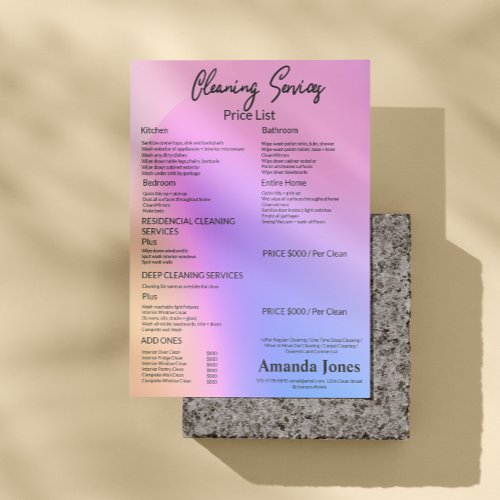 Holographic Cleaning Services Price List Menu Flyer