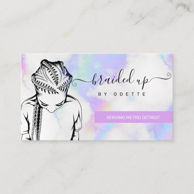 Holographic Clouds Hair Braider Braids Stylist Business Card (Front)