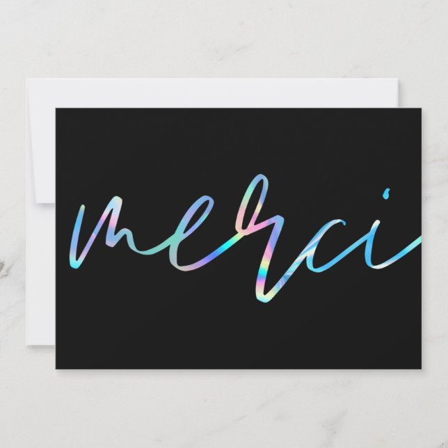 Holographic Colorful Merci Custom Thank You Cards (Front)