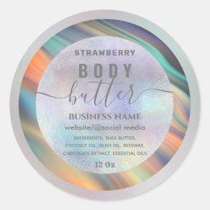 Holographic colorful script body butter label