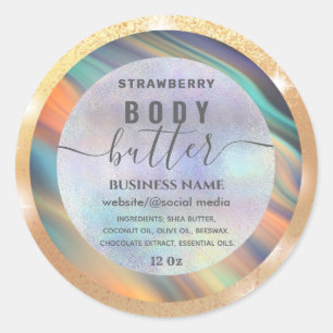 Holographic colorful script body butter label