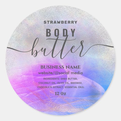 Holographic colorful script body butter label