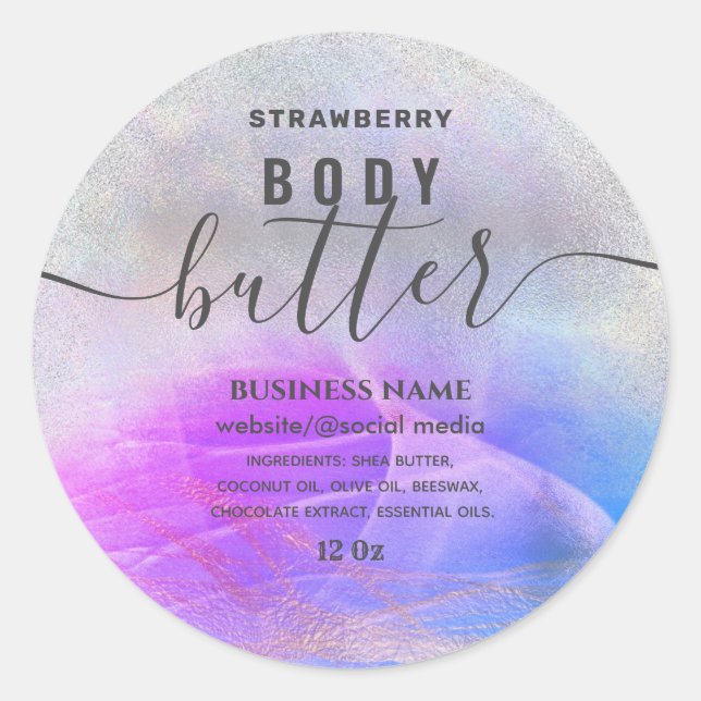 Holographic colorful script body butter label (Front)