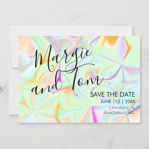 Holographic Colorful Typography Save the Date Invitation