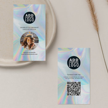 Holographic Company Logo Qr Code Employee Photo Business Card by Milestone_Hub at Zazzle