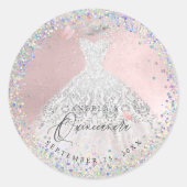 Holographic Confetti Quinceanera Gown Glitter Classic Round Sticker (Front)