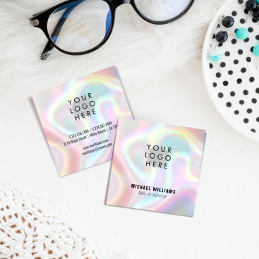 Holographic Cool Minimalist Modern Your Logo Square Business Card