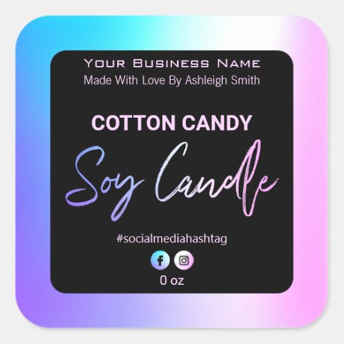 Holographic Cotton Candy Soy Candle Labels