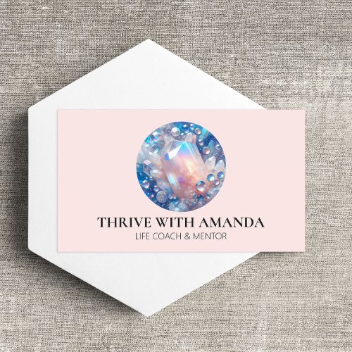Holographic Crystal Circle Life Coach Pink Business Card