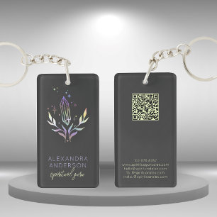 Holographic Crystal Gemstone QR Code Black Keychain