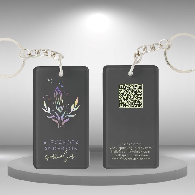 Holographic Crystal Gemstone QR Code Black Keychain (Holographic Crystal Gemstone QR Code Black Keychain)