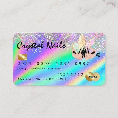 Holographic Crystal Glitter Nail Tech Credit Card