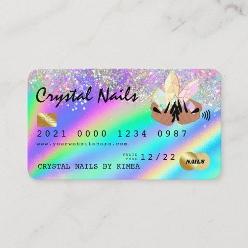 Holographic Crystal Glitter Nail Tech Credit Card