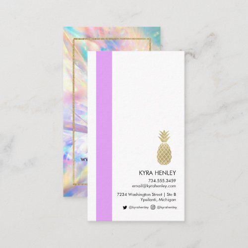 Holographic Crystal Gold Pineapple Simple Modern B Business Card
