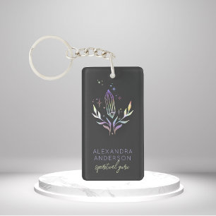 Holographic Crystals Mystic Spiritual Black Keychain