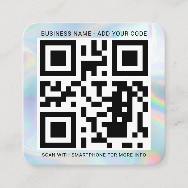Holographic Custom Logo and QR Code DIY Square Business Card (Front)