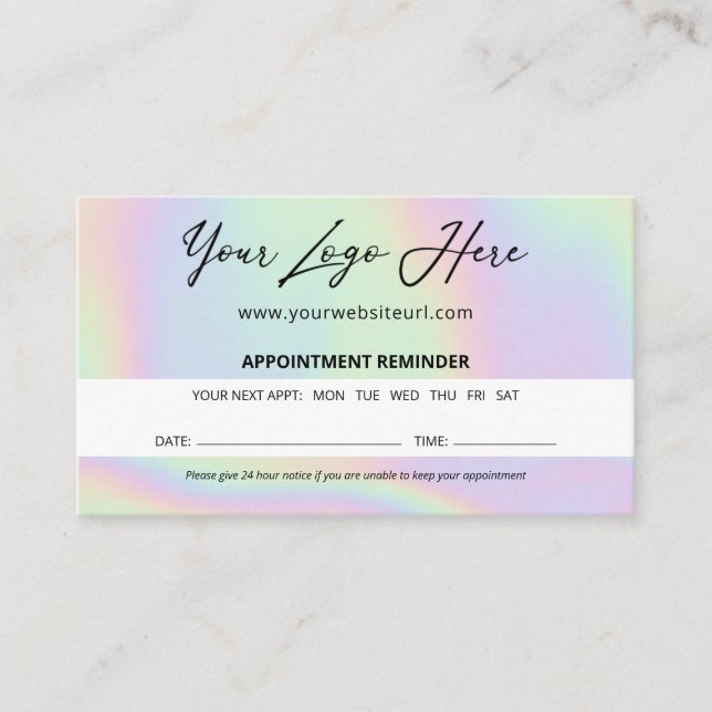 Holographic Custom Logo Appointment Reminder Card (Front)