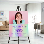 Holographic custom photo 18th birthday welcome foam board<br><div class="desc">A welcome sign for a 18th (or any age) party.  Holographic background in purple,  pink and mint green.  Personalize and add your own high quality photo of the birthday girl. The text: The name in purple with a modern hand lettered style script. Tempates for a name.
Back: no design</div>