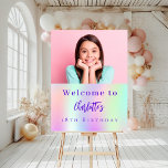 Holographic custom photo 18th birthday welcome foam board<br><div class="desc">A welcome sign for a 18th (or any age) party.  Holographic background in purple,  pink and mint green.  Personalize and add your own high quality photo of the birthday girl. The text: The name in purple with a modern hand lettered style script. Tempates for a name.
Back: no design</div>
