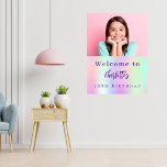 Holographic custom photo 18th birthday welcome poster<br><div class="desc">A welcome poster for a 18th (or any age) party.  Holographic background in purple,  pink and mint green.  Personalize and add your own high quality photo of the birthday girl. The text: The name in purple with a modern hand lettered style script. Tempates for a name.</div>