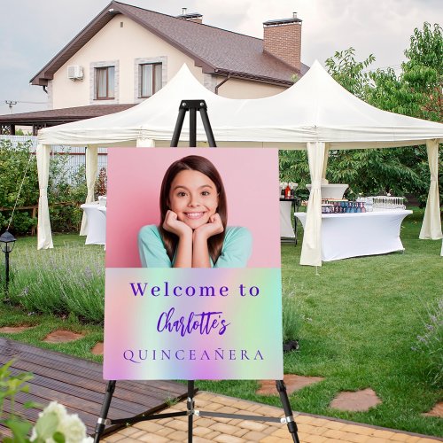 Holographic custom photo Quinceanera party welcome Foam Board