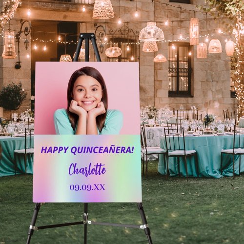 Holographic custom photo Quinceanera party welcome Foam Board