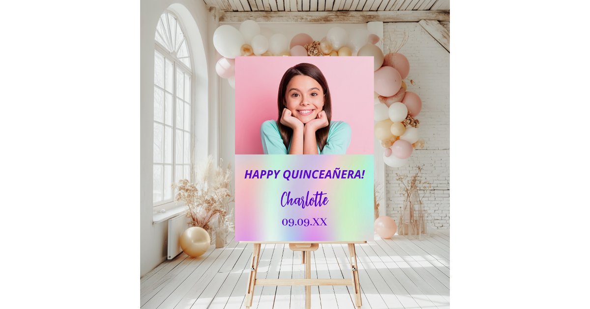 Holographic custom photo Quinceanera party welcome Foam Board | Zazzle