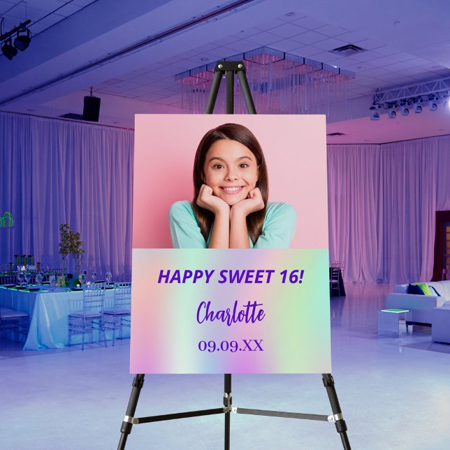 Holographic custom photo Sweet 16 party welcome Foam Board (Creator Uploaded)