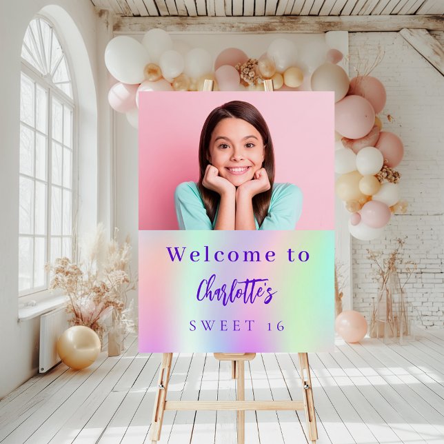 Holographic custom photo Sweet 16 party welcome Foam Board (Creator Uploaded)