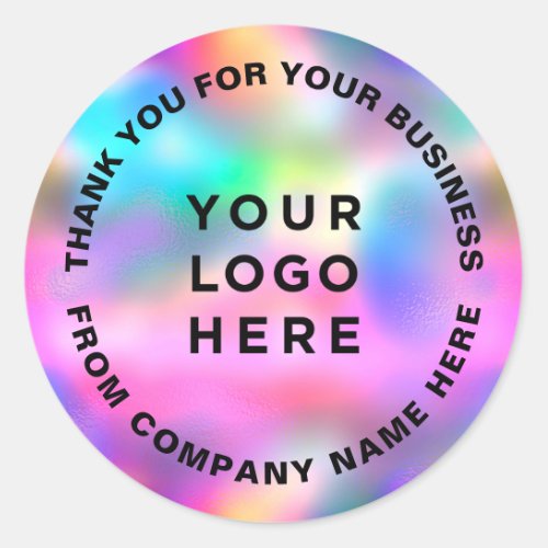 Holographic Cute Pink Girl Thank You Business Logo Classic Round Sticker